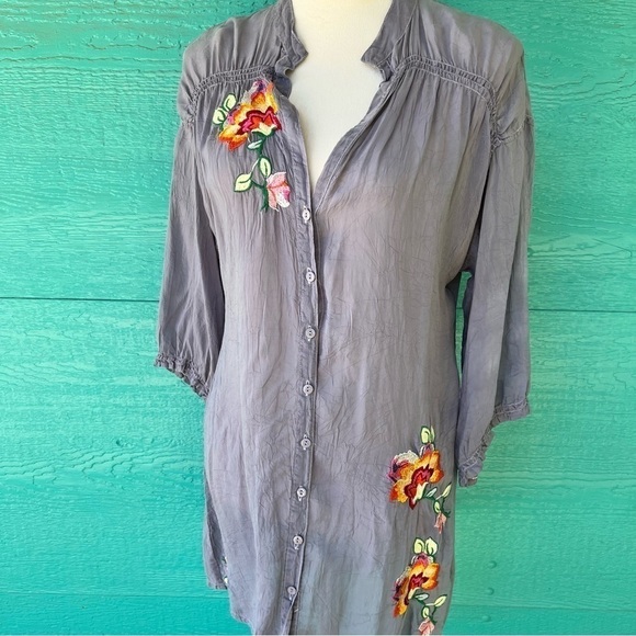JOHNNY WAS BUTTON DOWN DRESS TUNIC TOP BLUE GRAY SIZE SMALL - Picture 12 of 13